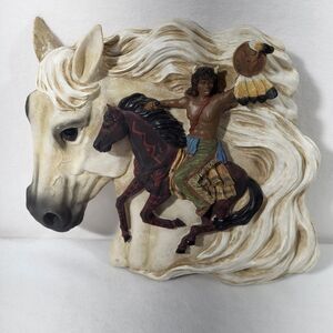 Vintage Ceramic Female Native American Indian On White Horse Display Statue